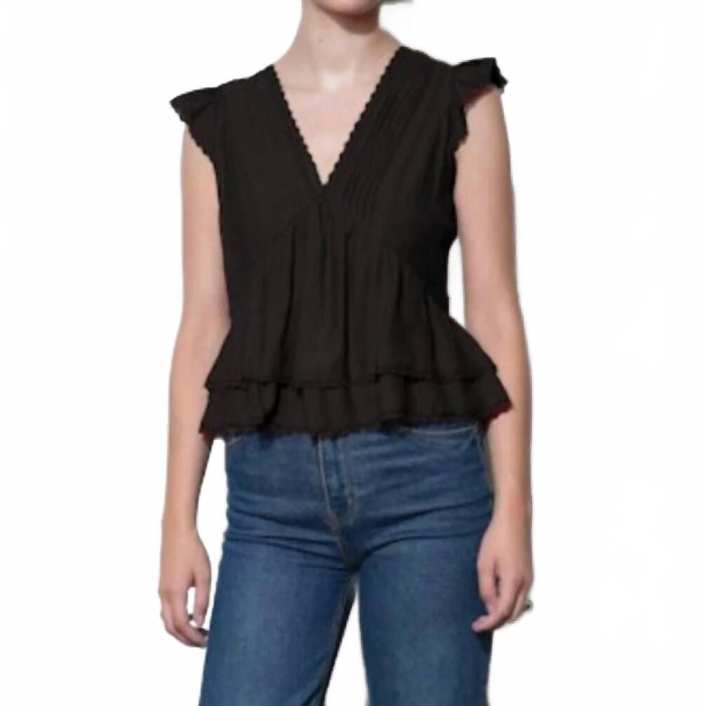 NEW GREYLIN victoria pintuck flutter sleeve top in black
